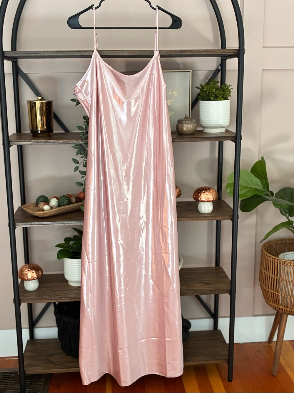 Old Navy Shimmery Blush Pink Satin Slip Maxi Dress